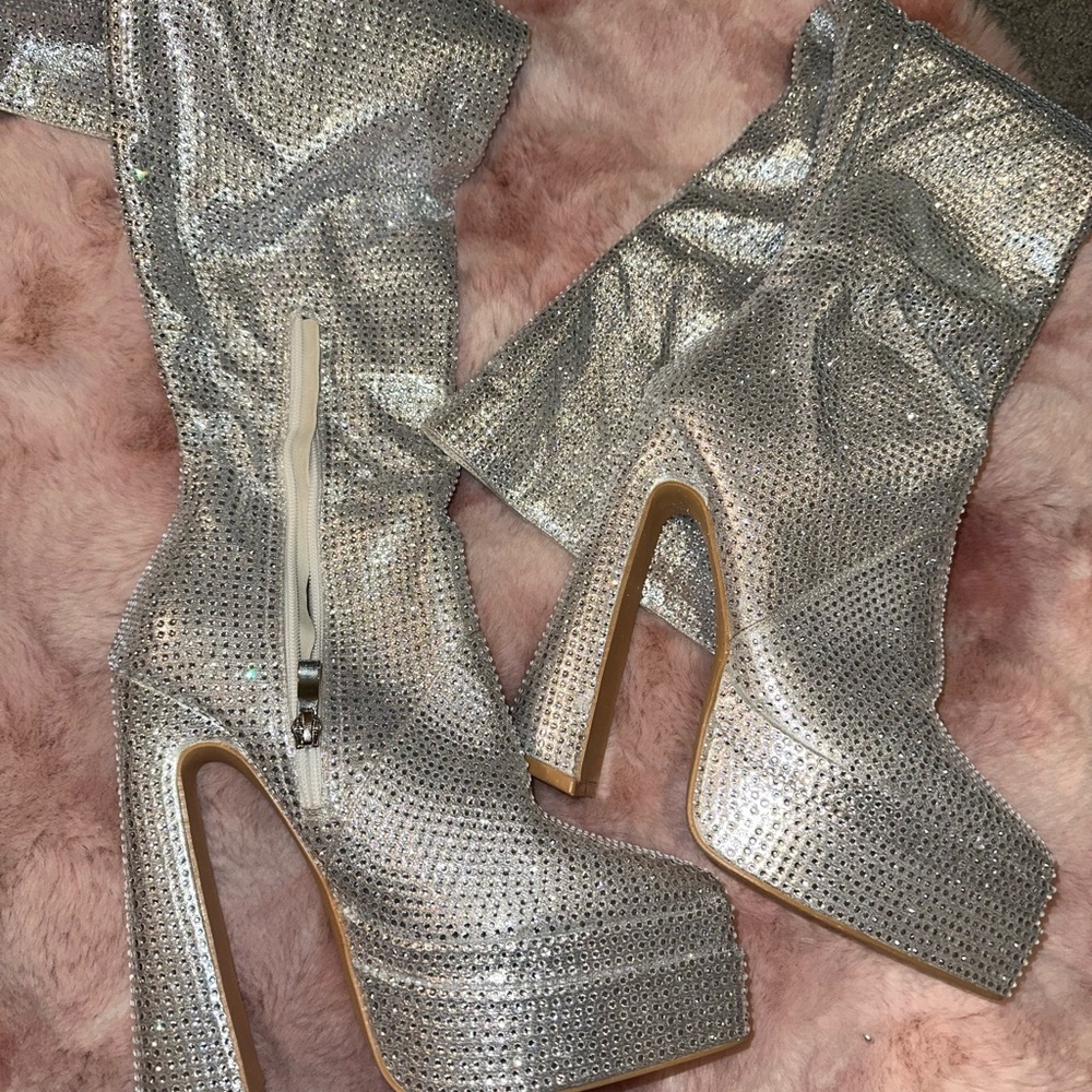Silver Rhinestone Platform Boots - image 1